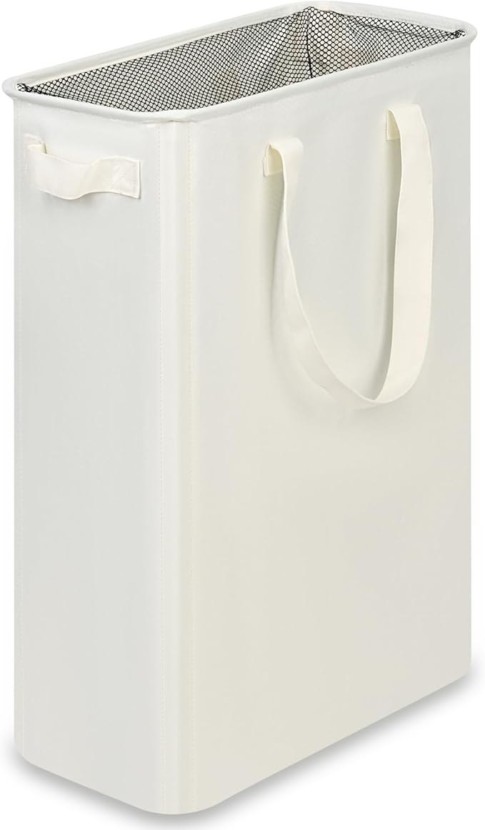 Slim Laundry Basket, Narrow Laundry Hamper with Handles, Collapsible Dirty Clothes Hamper, Tall Laundry Bin for Laundry Room, Dorm and Bedroom, 12.7 Gallons(48L) Beige