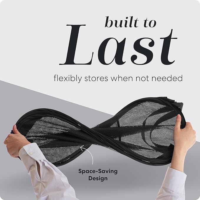 Collapsible Mesh Pop Up Hamper with Wide Opening and Side Pocket - Breathable, Sturdy, Foldable, and Space-Saving Design for Clothes and Storage (Black)