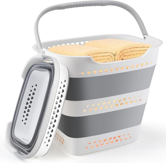 Collapsible Laundry Basket Foldable Pop-Up Laundry Hamper with Comfort Handles Portable Plastic Laundry Storage Basket Organizer Space Saving Dirty Clothes Hamper Container for Home, Dorm (Grey)