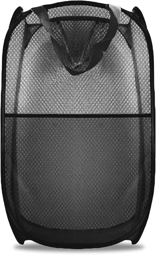 Collapsible Pop Up Laundry Hamper, Mesh Foldable Laundry Basket, Extra Large - 28" x 16" x 16"(Black)