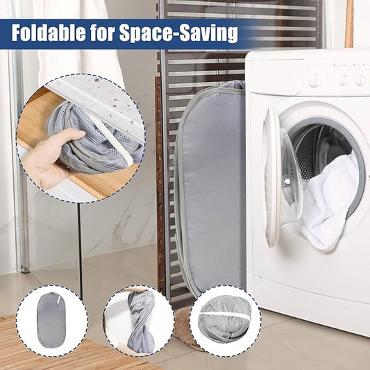 Collapsible Laundry Baskets, Upgrade Pop Up Laundry Hamper with Convenient Bags, Foldable Laundry Basket Mesh Light Weight, Easy to Carry Clothes Hampers for Laundry, Dorm, Toys, Travel Grey